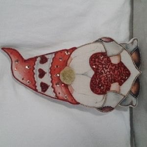Gnome with Heart Valentine's  Day Fabric MDF Beaded Wall Plaque New